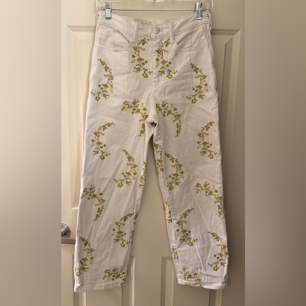 Pilcro Heritage Curve Mid-Rise Tapered Barrel Jeans, White Embroidered, 25 - Picture 6 of 15